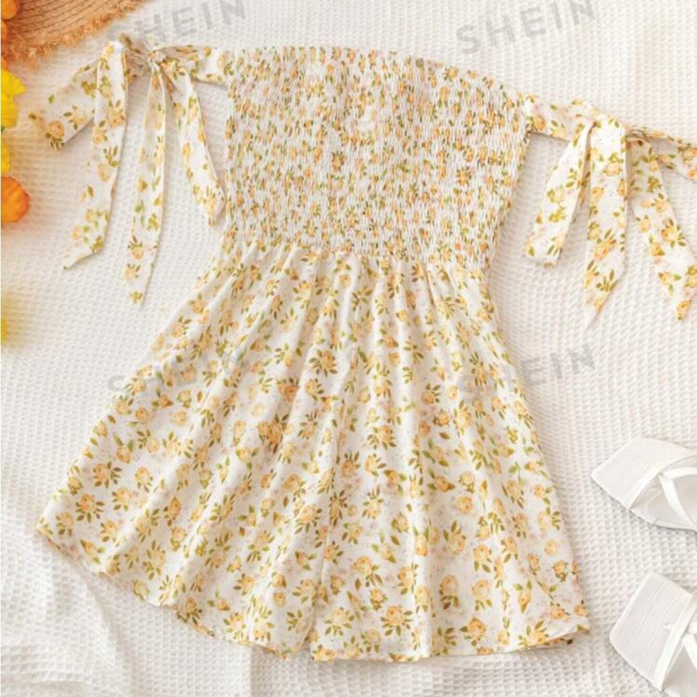 Yellow Floral Tie Strap Romper